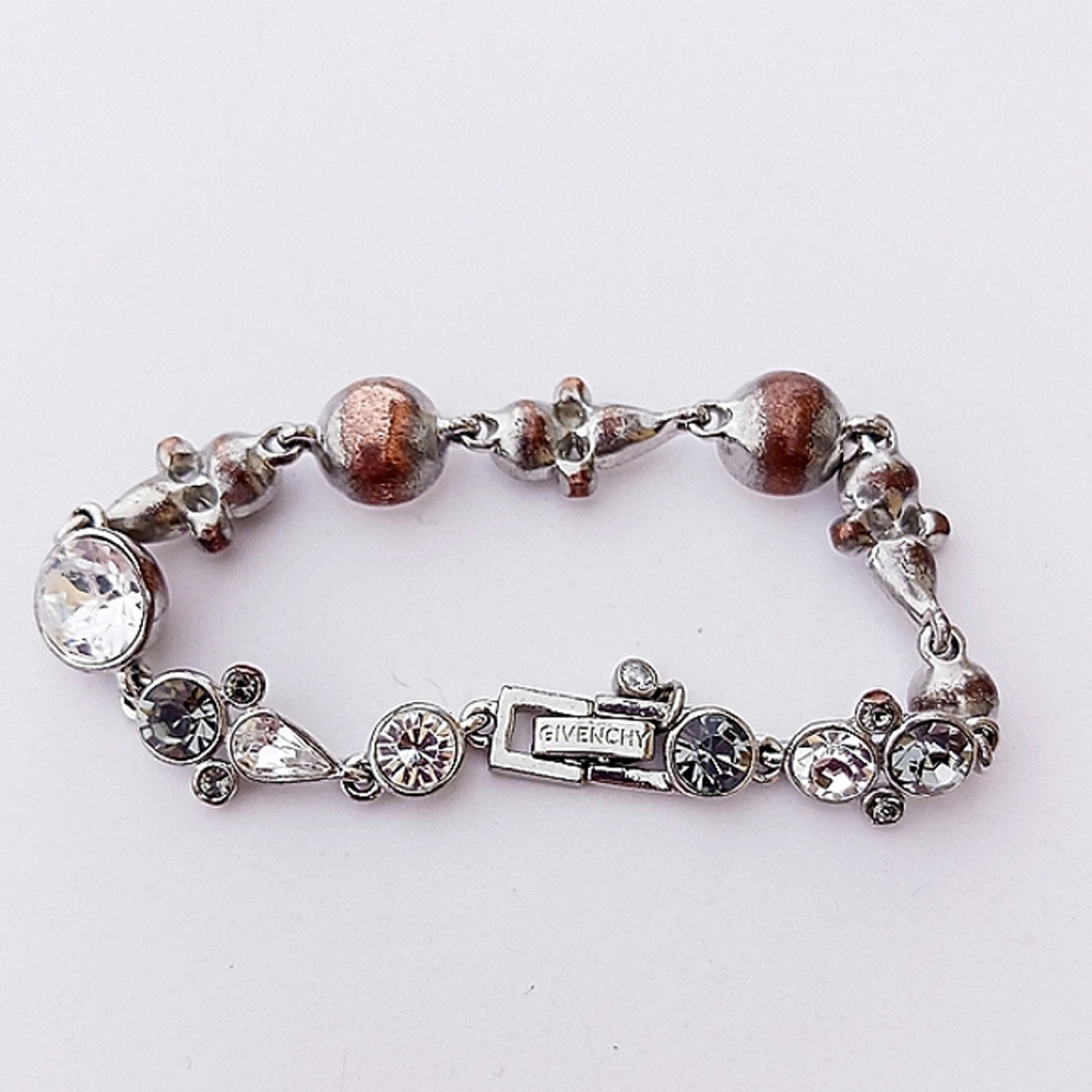 Givenchy Bracelet Flex Silvertone copper rhinestone clasp crystal gift - Picture 4 of 9
